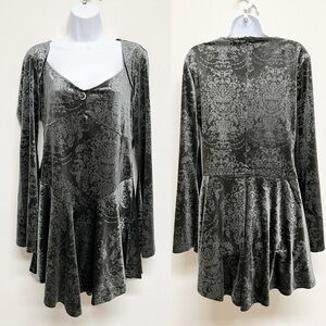 Killstar Grey Baroque Goth Velvet High Low Bell Sleeve Sorcerous Dress Size XL